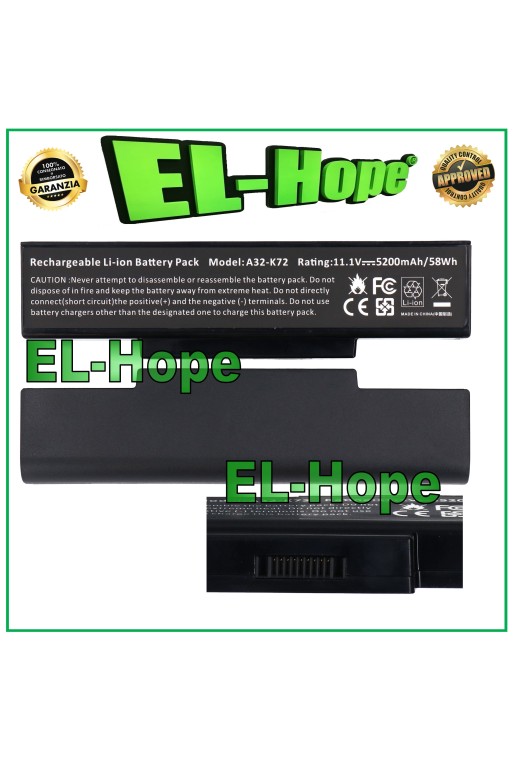 Batería para portatil ASUS 70NX01B1000Z 5200 mAh 11,1 V negra, igual a la original