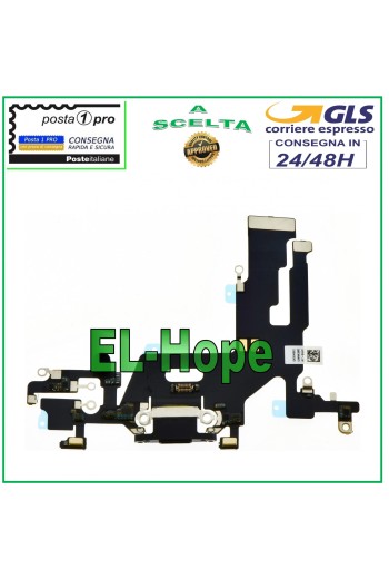 Conector de carga para Apple iPhone 11, conector plano para micrófono, base de carga USB, color negro.