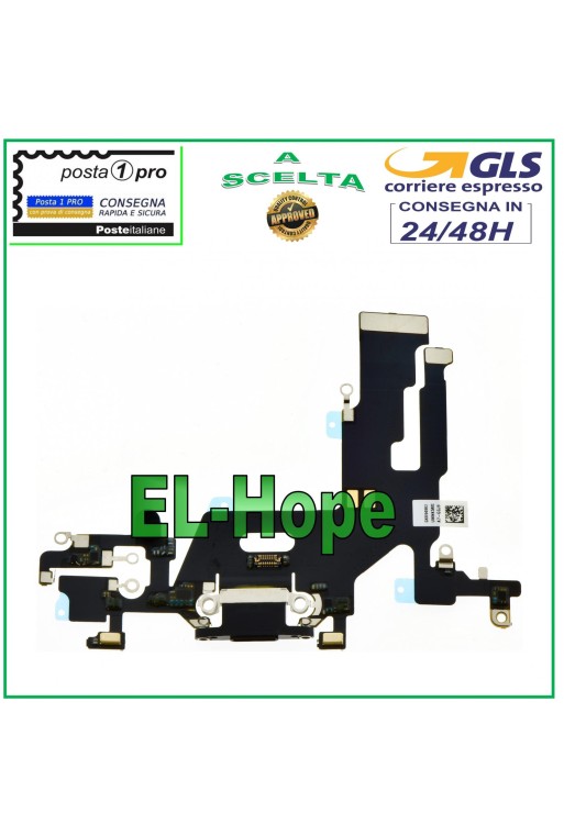 Conector de carga para Apple iPhone 11, conector plano para micrófono, base de carga USB, color negro.