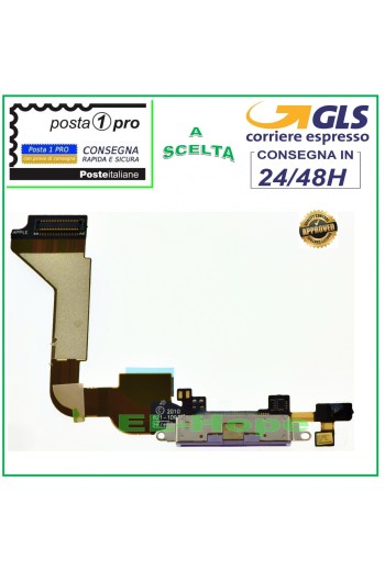 CONECTOR DE CARGA PARA APPLE iPhone 4 PLANO FLEXIBLE CON MICRÓFONO Y BASE DE CARGA BLANCA