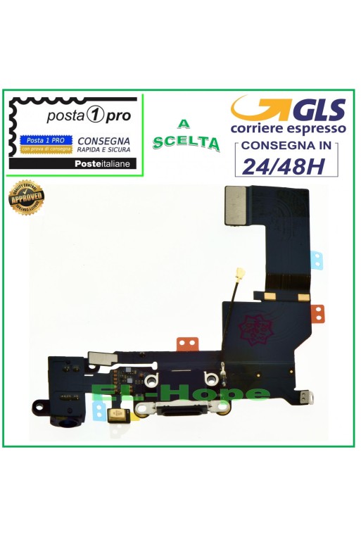 Conector de carga para Apple iPhone 5S Flat Flex Micrófono Dock Negro