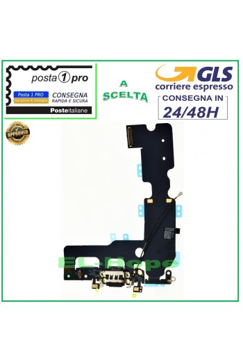 Conector de carga para Apple iPhone 7+ Plus, base de carga para micrófono y antena plana, color negro