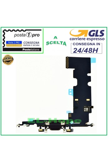 Conector de carga flexible para Apple iPhone 8+ Plus, micrófono y antena, base de carga negra.