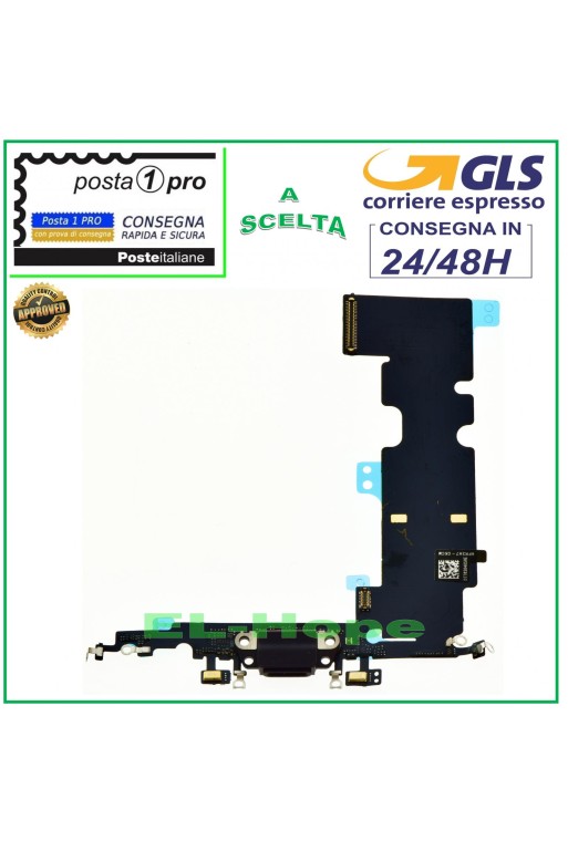 Conector de carga flexible para Apple iPhone 8+ Plus, micrófono y antena, base de carga negra.