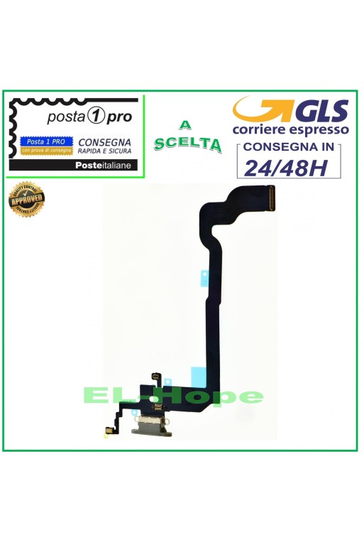 Conector de carga para iPhone X de Apple, plano, flexible, con micrófono y base de carga USB, color blanco.