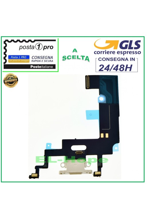 Conector de carga para iPhone XR de Apple, base de carga USB con micrófono y cable flexible plano, color blanco.