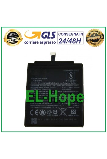 BATERIA BN34 PARA XIAOMI REDMI MI 5A 3000 mAh 3.85V BATERIA IGUAL A LA ORIGINAL