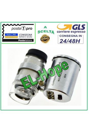 MICROSCOPIO DE BOLSILLO 60X CON LUPA + LUZ LED UV PARA JOYERÍA PCB
