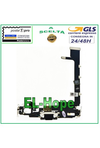 Conector de carga para Apple iPhone 11 Pro Max, base de micrófono, cable flexible de carga, color negro