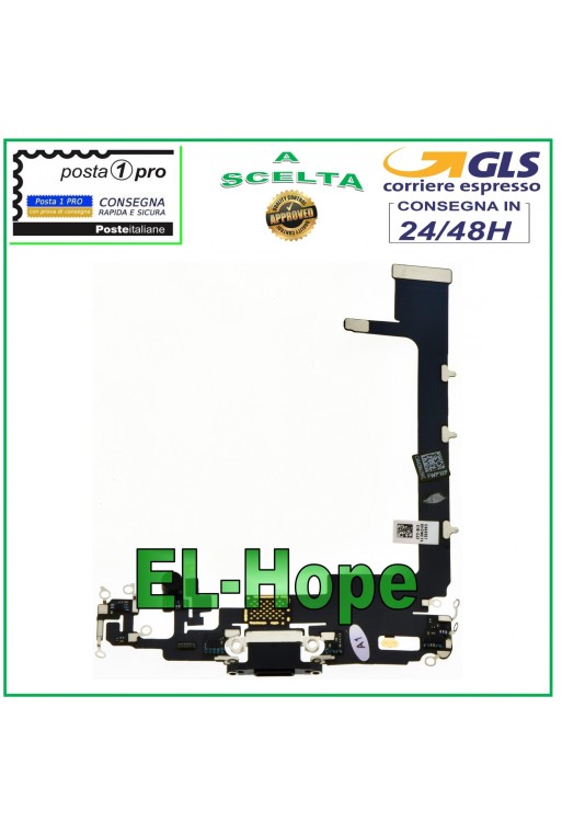 Conector de carga para Apple iPhone 11 Pro Max, base de micrófono, cable flexible de carga, color negro