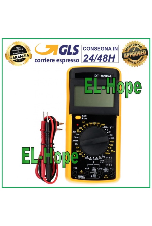 COMPROBADOR MULTÍMETRO DIGITAL PROFESIONAL DT9205A + PAR DE SONDAS VOLT AMPERIO