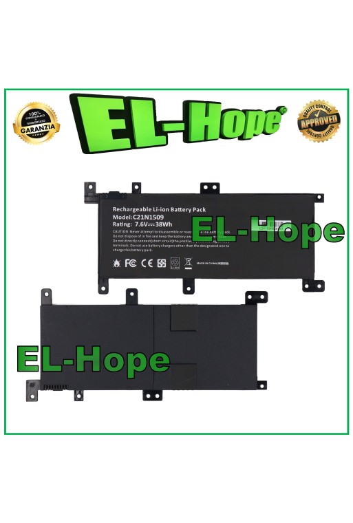 Batería para portátil ASUS C21N1509 5000 mAh, 7,6 V, 38 Wh, color negro, igual a la original