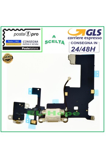 CONECTOR DE CARGA PARA APPLE iPhone 5 PLANO FLEXIBLE CON MICRÓFONO Y BASE DE CARGA BLANCA