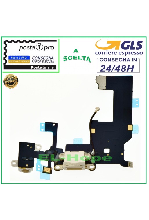 CONECTOR DE CARGA PARA APPLE iPhone 5 PLANO FLEXIBLE CON MICRÓFONO Y BASE DE CARGA BLANCA