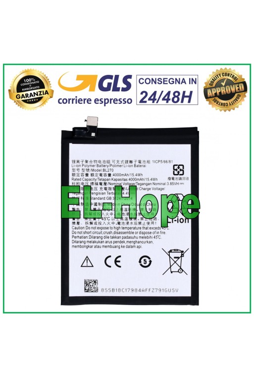 BATERIA BL270 PARA MOTOROLA MOTO E5 XT1944 / LENOVO K6 NOTA 4000 mAh
