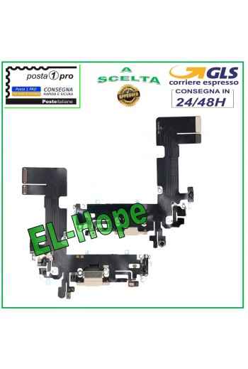 Conector de carga plano flexible para iPhone 13 de Apple con micrófono y puerto USB, color blanco.