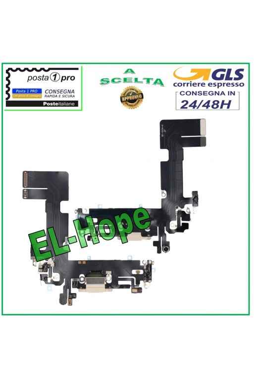 Conector de carga plano flexible para iPhone 13 de Apple con micrófono y puerto USB, color blanco.