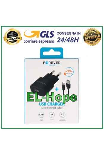 CARGADOR DE VIAJE UNIVERSAL 5V 10W + CABLE MICRO USB 1,2 m NEGRO