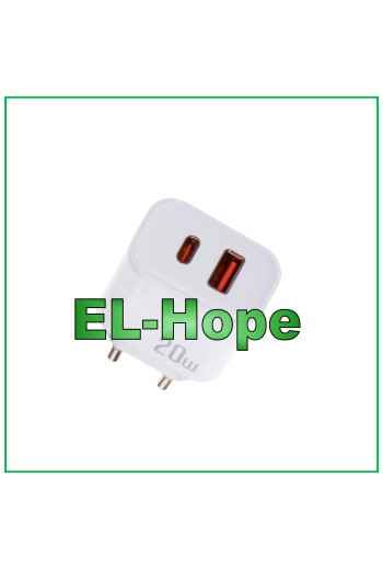 CARGADOR DE BATERÍA UNIVERSAL DE VIAJE DE CARGA RÁPIDA DE 20 W CON DOBLE USB TIPO C BLANCO