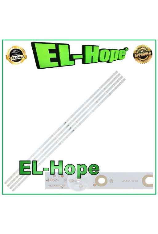 KIT DE 4 BARRAS DE 8 LED PARA TV PHILIPS DE 43 LBM430M0801-BW-3 L/R LB43104 43PUS616212 