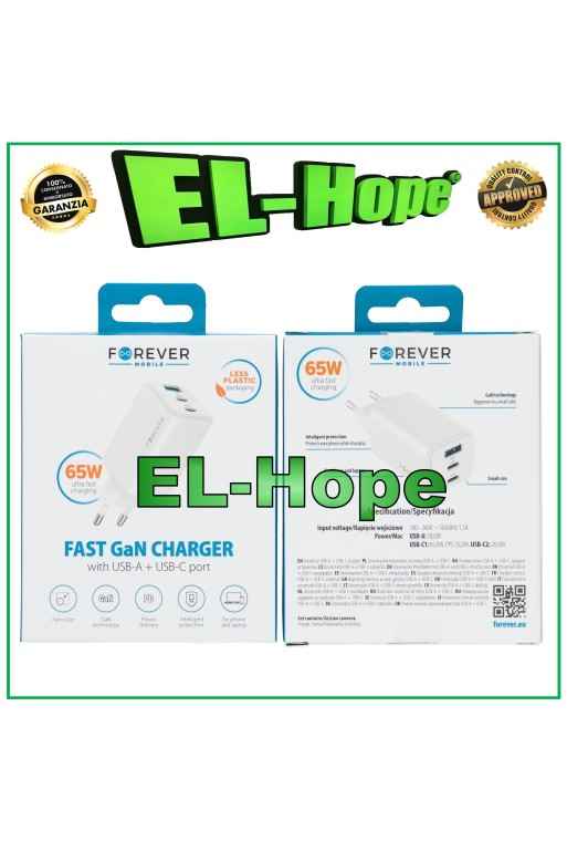 CARGADOR DE BATERÍA DE CARGA RÁPIDA PARA ZTE 65W VIAJE DOBLE USB TIPO C BLANCO