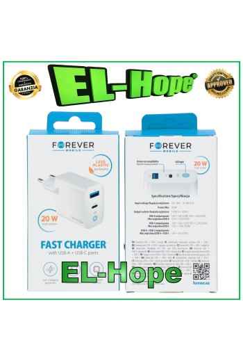 CARGADOR DE BATERÍA UNIVERSAL DE VIAJE DE CARGA RÁPIDA DE 20 W CON DOBLE USB TIPO C BLANCO